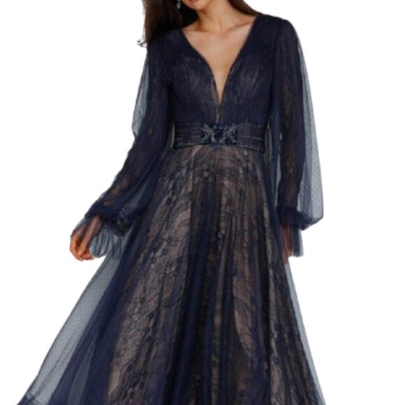 Terani Couture Dresses & Skirts - NWT Terani Couture 231C0224 Tea Length Cocktail Dress Navy/Nude Size 10
